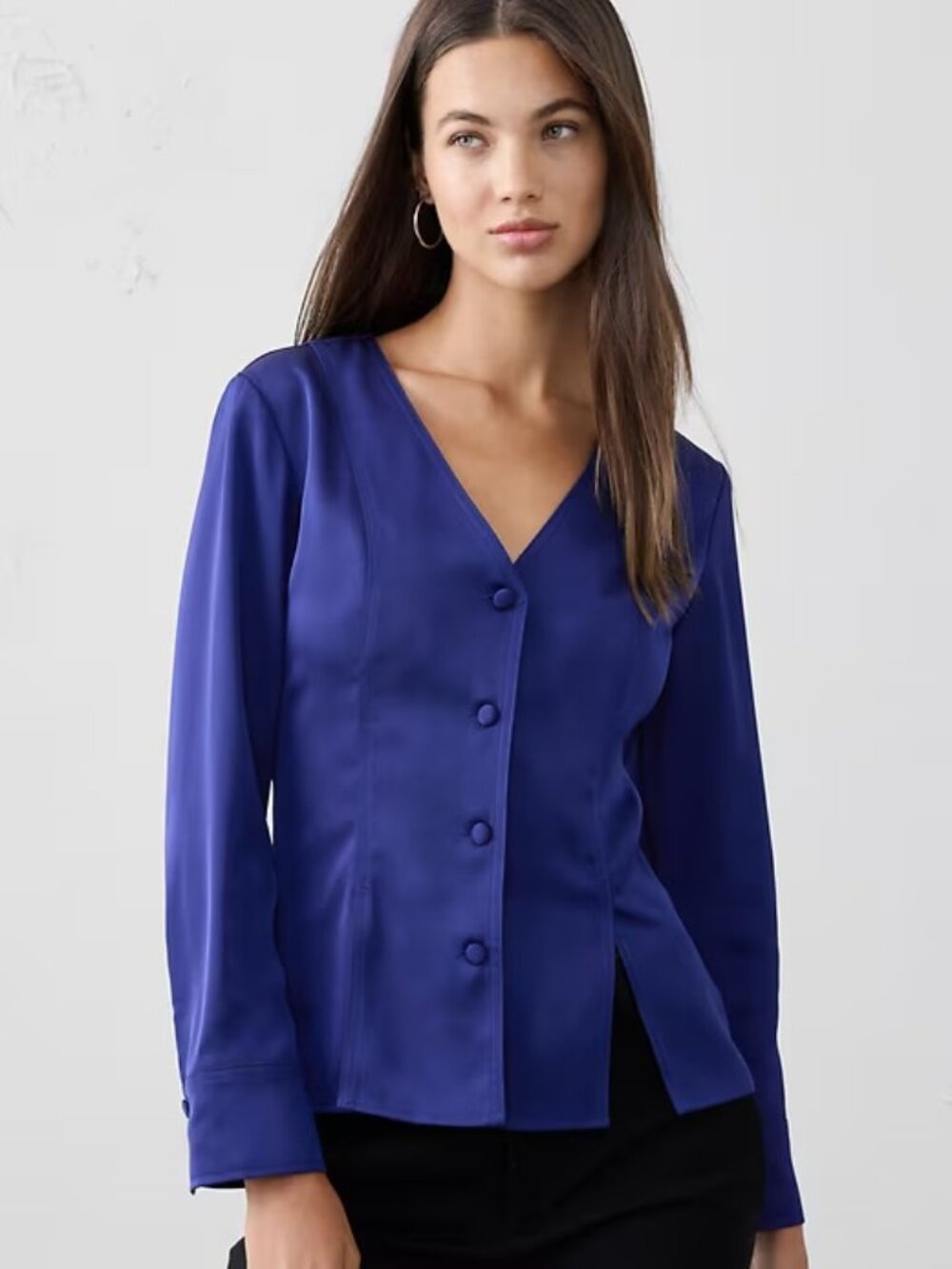 Banana Republic Silky Seamed Slit Blouse Size 12 NWT